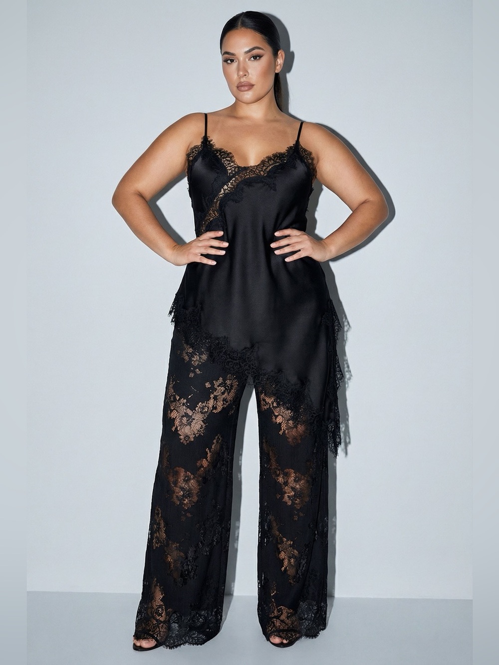 Nightcall Black Lace Cami and Pants Plus Size Set